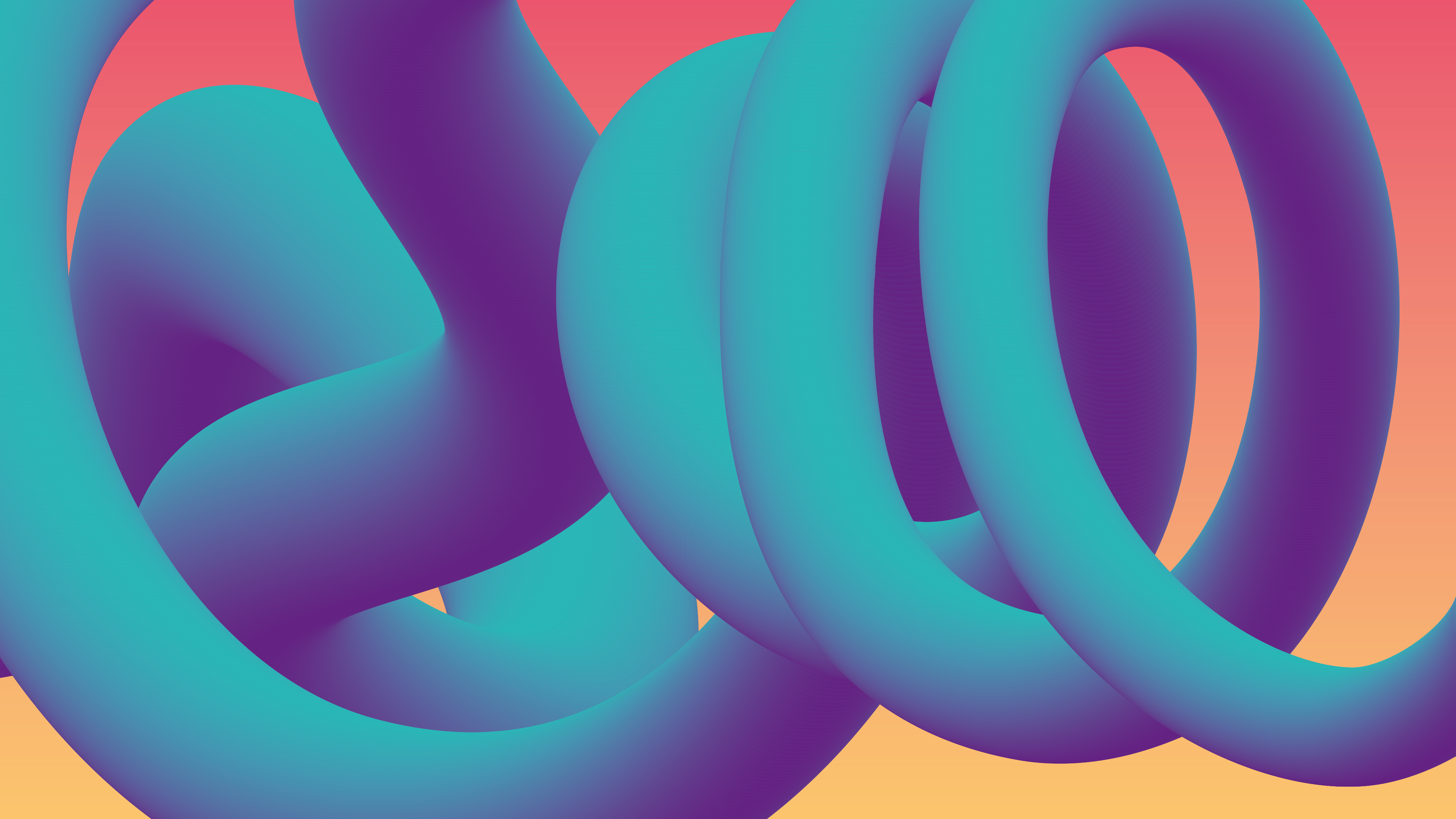 Drei ineinander verschlungene blaue und violette Ringe symbolisieren Datenfeld auf einem Hintergrund mit rosa bis gelbem Farbverlauf.
