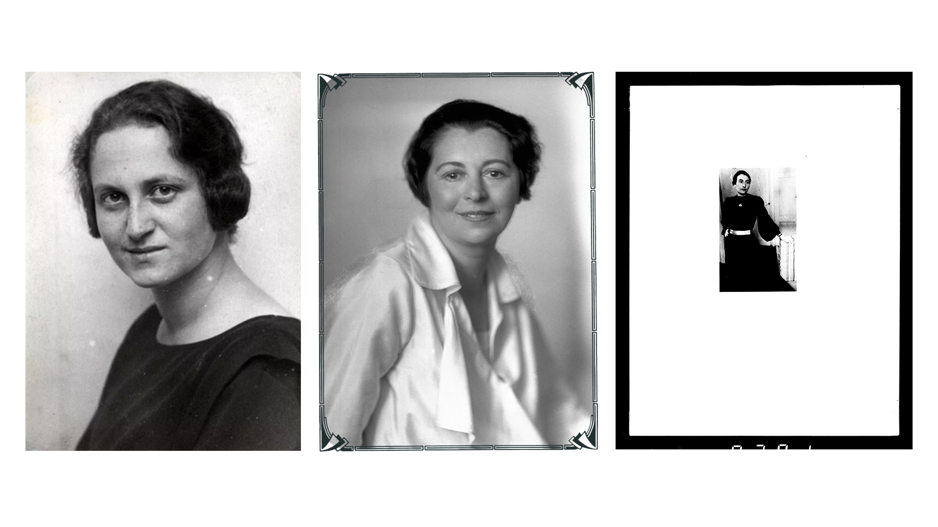 Drei Schwarz-Weiß-Porträts einer Frau erinnern an das jüdische Graz von 1890-1945.