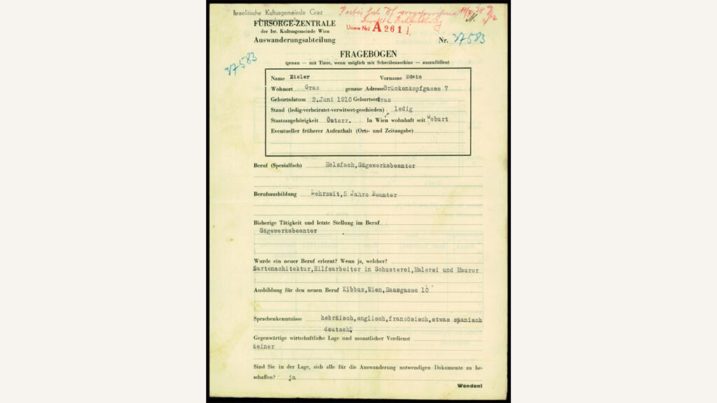 Ein getippter deutscher NS-Opfer-Fragebogen mit handschriftlichen Notizen aus Graz, Digitales Gedenkbuch.