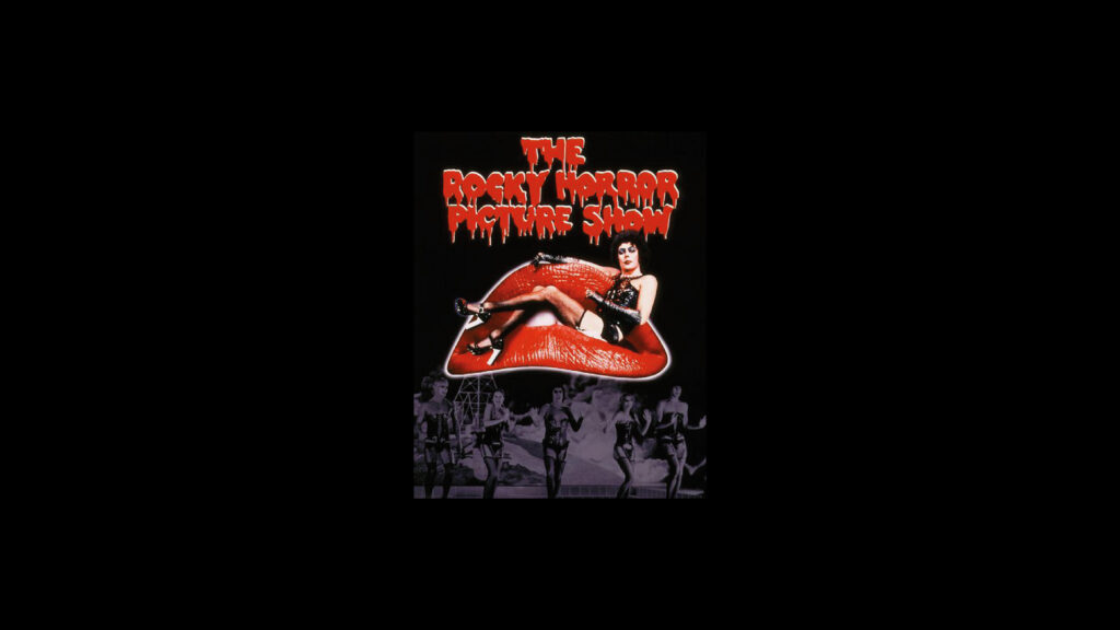 Das Plakat zu The Rocky Horror Picture Show, auf dem eine Person auf großen roten Lippen posiert.